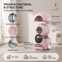 Bac à litière pour chat automatique intelligent à nettoyage automatique, contrôle par application, élimination des odeurs, bac à déchets de 12 L, rond, rose, en plastique ABS, pour plusieurs chats, pour animaux de compagnie d'intérieur