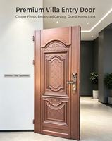 Porte d'entrée simple en aluminium moulé de style classique européen, finition cuivre antique, relief 3D sculpté, porte de sécurité pour villa