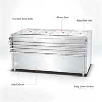 Bain-marie électrique commercial OUTE à 4 bacs avec tiroir chauffe-plats en acier inoxydable, table chauffante pour buffet