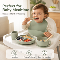 Bol à ventouse en silicone certifié FDA LFGB, sans BPA, pour bébé, ensemble repas enfant avec cuillère et fourchette, compatible lave-vaisselle, personnalisable OEM