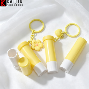 Tube de brillant à lèvres jaune 5g, contenant vide pour rouge à lèvres et baume à lèvres, avec porte-clés et anneau en silicone - Product Image 3