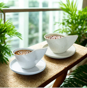 Ensemble tasse à espresso et soucoupe en grès couleur unie Morandi, assiette à collation pour restaurant et café - Product Image 3