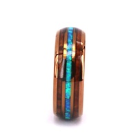 Brauner Ehering Ring für Mann Frau mit Koa Holz Inlay Hellblauer Opal Ring