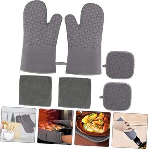 Ensemble de 6 maniques de cuisine et de protège-plats résistants à la chaleur, avec surface en silicone antidérapante pour la cuisson - Product Image 4
