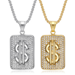 Hip Hop Style Mode Vintage US Dollar Pendentif En Acier Inoxydable Chaîne Collier Bijoux Hommes Mâle Charme Colliers - Product Image 1
