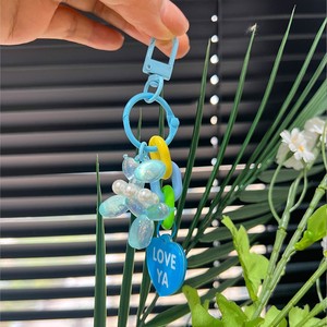 Llavero con colgante de cadena de arcoíris con patrón <span class=keywords><strong>YA</strong></span>, forma de corazón, letra, perro globo y cuentas, ecológico, reutilizable, superventas transfronterizo - Product Image 2