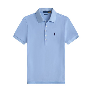 T-shirt transfrontalier pour femme, à manches courtes, cinq boutons, avec logo cheval brodé - Product Image 4