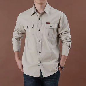 <span class=keywords><strong>M</strong></span>-6XL新款时尚男士春秋衬衫棉工作服口袋纽扣翻领加大码长袖上衣衬衫休闲衬衫 - Product Image 1