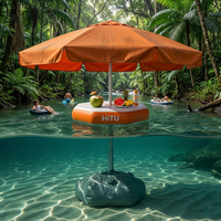 Nouveau design : Système de parasol solaire 3 pièces anti-vent, plateforme gonflable Drop Stitch avec base lestée à remplir d'eau