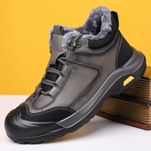 Chaussures d'hiver en coton chaud doublées de polaire pour hommes, chaussures de sport décontractées à lacets, semelle épaisse, antidérapantes, pour pères d'âge moyen et âgés - Product Image 1