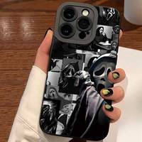 Coque de téléphone en TPU souple anti-chute avec motif visage de fantôme peint aux UV, pour tous les modèles Apple, couleur noire mate, protection contre les chocs
