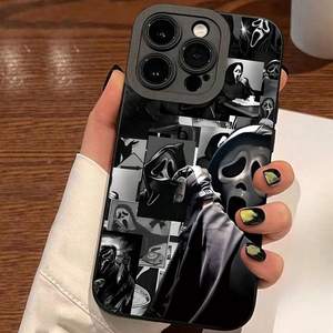 Coque de téléphone en TPU souple anti-chute avec motif visage de fantôme peint aux UV, pour tous les modèles Apple, couleur noire mate, protection contre les chocs - Product Image 3