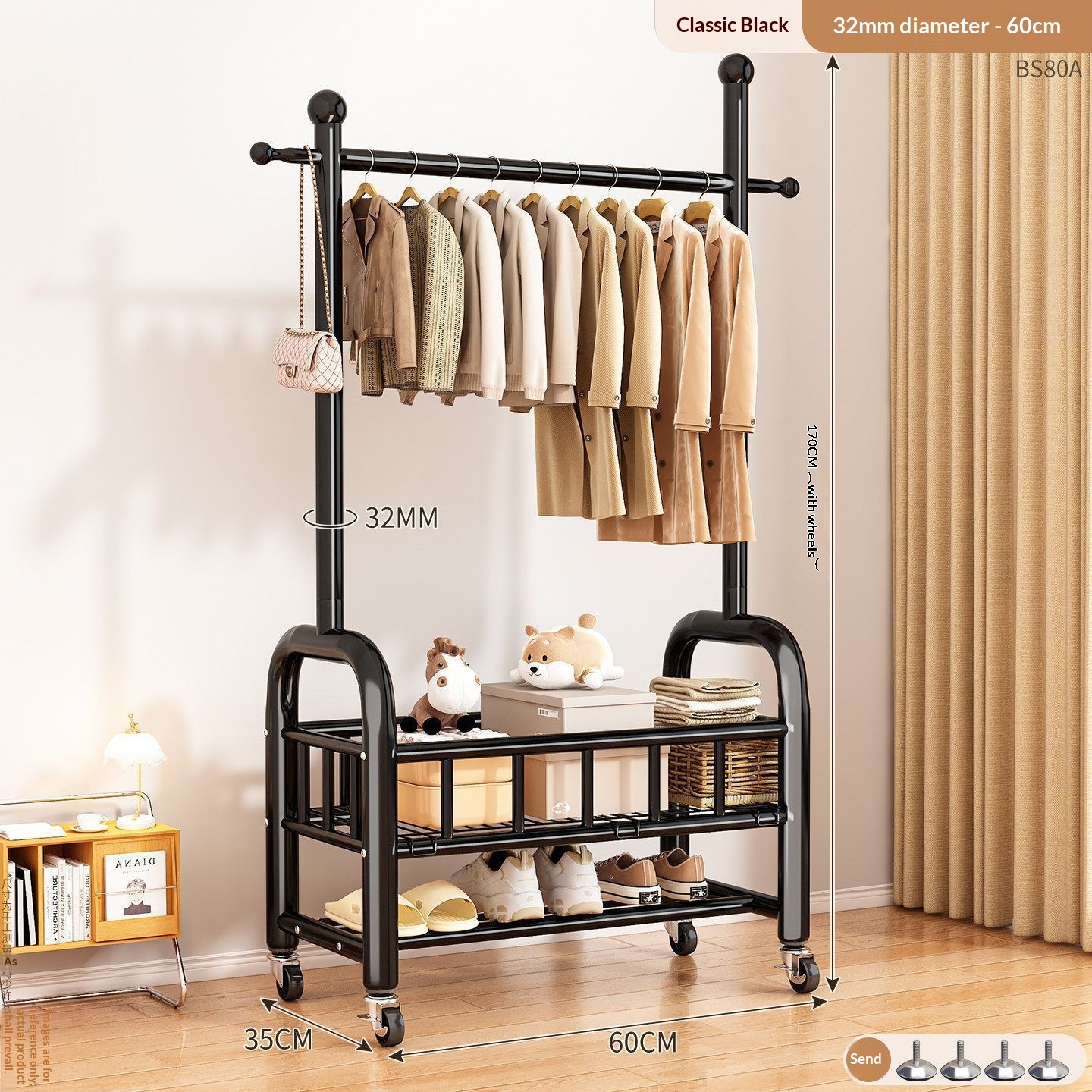 clothes hanger-32-tube single bar-60 cm-black
