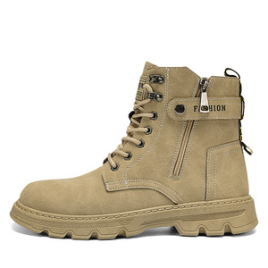 Martin Boot Men Ankle High <b>Round</b> <b>Toe</b> Flat <b>Heel</b> Rubber Outsole Anti-Slippery Microfiber Lining Solid Style Outdoor Workwear - Product Image 5