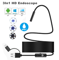 Caméra d'endoscope à objectif 5.5/7mm Câble dur 5m 3-en-1 Micro USB Type-C Endoscope 6 LED Modules de caméra d'inspection étanches