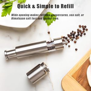 Mini Stainless-Steel One-Handed Thumb Push Button Spice Mill Salt and <b>Pepper</b> <b>Grinder</b> Set with Stand for BBQ - Product Image 3