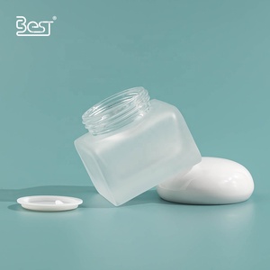 Frosted Luxury Chất lượng cao vuông chăm sóc da kem 50ml dày dưới lọ thủy tinh với màu trắng dễ thương nắp tròn - Product Image 3