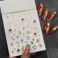 Autocollants pour ongles gothiques noirs et rouges, imperméables, motifs lune, étoile, cœur, pour un design d'ongles d'Halloween sorcière