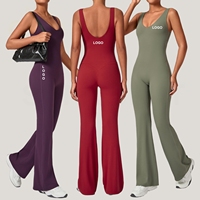 Combinaison d'été côtelée nude pour femme, combinaison de sport et de yoga à jambes larges, respirante et douce pour la peau, idéale pour l'entraînement