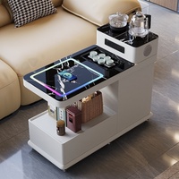 Table basse carrée avec bouilloire électrique, chargeur sans fil, rangement roulant, design moderne, facile à nettoyer pour le salon
