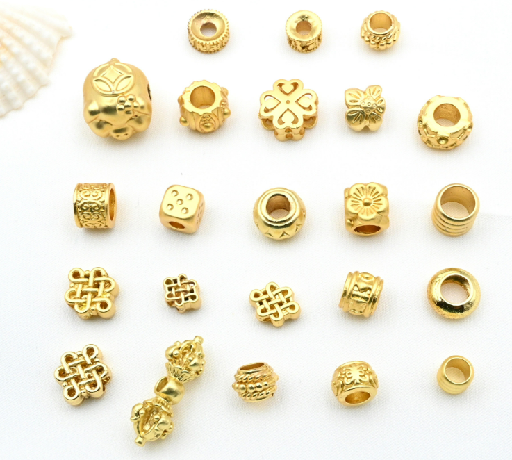 Gold Filled Beads 18K Golden Spacer Beads for Jewelry Components Making big hole golden spacers bracelets necklace accessories