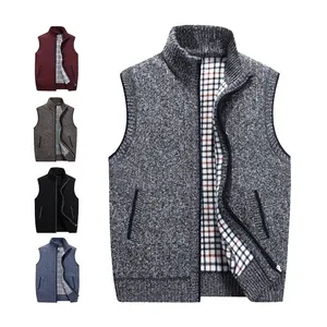 Custom Chalecos De Hombre Winter Outdoor Full Zip Up Knitted Sleeveless Fleece Gilet Homme Sweater Vest Mens