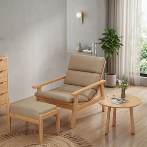 Modern Scandinavian <b>Reclining</b> Lounge <b>Chair</b> With Ottoman PU Leather Upholstery Wood Frame Living Room Furniture - Product Image 3