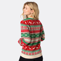 Pull en tricot pour femme, motif Fair Isle, rennes et flocons de neige, jacquard, vêtements de fête, pull chaud d'hiver
