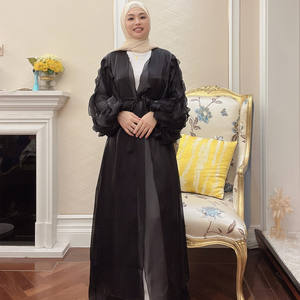 2022 नवीनतम अबाया ने डिजाइन किया है अरमान तुर्कीश दुबाई फैंसी कपड़े मुस्लिम महिला शिनी ऑर्गेंजा साटन रेशम के सामने खुला बाया - Product Image 2