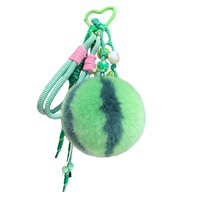 Petit porte-clés pompon en fausse fourrure de lapin, motif pastèque, mignon, pour sac à dos, ornement suspendu, cadeau d'anniversaire