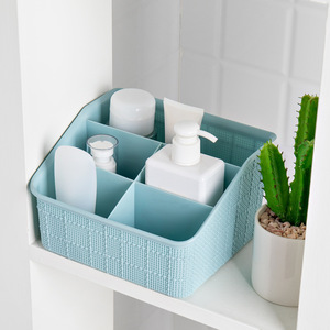 Cosmetic Storage Box 19.5x17x11.5 Cm PP Material With Dividers For Bathroom Makeup Organizer Blue And White - Product Image 1