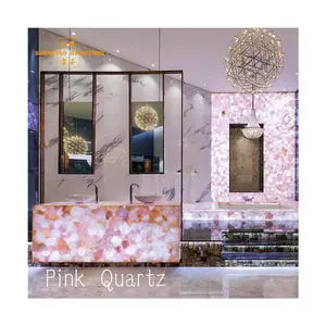 Panel Dekorasi Quartz Batu Romantis, Kristal Mawar Merah Muda untuk Dekorasi Rumah/Bak Mandi Kuarsa Mawar