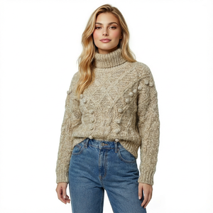 Europese Amerikaanse vintage stijl dames wollen/acryl ademende anti-pilling computer gebreide trui met ronde hals, herfst winter - Product Image 2