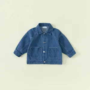 Оптовая продажа, Высококачественная модная простая легкая детская джинсовая куртка с длинным рукавом