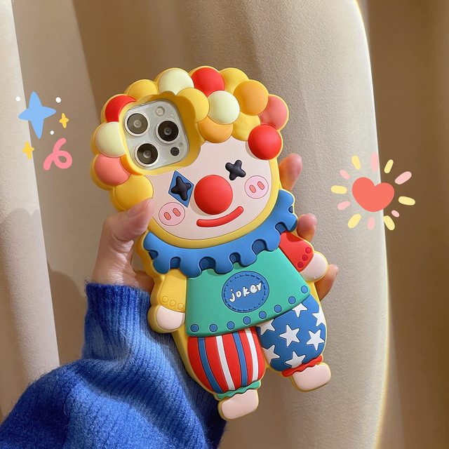 Kawaii Clown 3D Silicone Cartoon Case Fun Apply to iPhone 17 Pro Max 16 15 14 Pro Max Soft Rubber Shockproof Protective Case