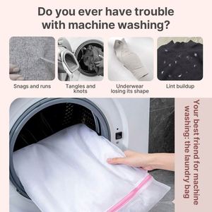 Lot de sacs de lavage en maille anti-emmêlement et anti-déformation, avec fermeture éclair, protection pour machine à laver (mailles fines, grosses, alvéolées) - Product Image 2