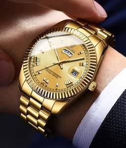 นาฬิกาควอตซ์ BINBOND หรูหรา สไตล์โรมัน สีทอง สำหรับผู้ชาย สายสแตนเลส กันน้ำ นาฬิกาข้อมือผู้หญิง ดีไซน์คลาสสิก พร้อมฟังก์ชั่นบอกวันที่ นาฬิกาผู้ชาย - Product Image 4