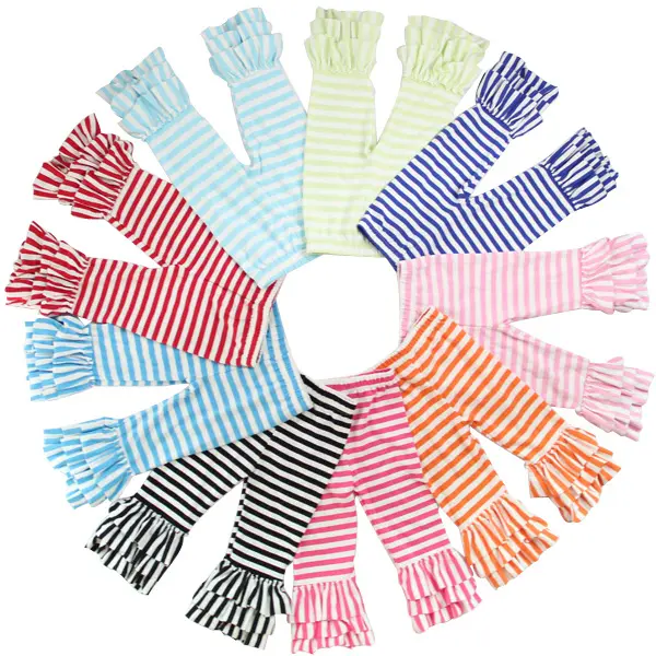 Customized stripe children capri pants denim 95% cotton fall ruffle baby girls leggings