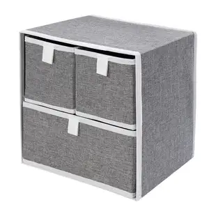 Grande capacité 300D polyester lin tissu boîte de rangement cube armoire pliable 3 couches sous-vêtements tiroir organisateur
