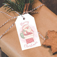 Étiquettes en papier bleues et roses pour cadeaux de Noël, hiver, avec corde, étiquettes colorées suspendues, carte de Noël Père Noël pour vêtements