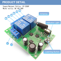 Interrupteur à distance 433 Mhz DC 6V 12V 24V 30V 10A 2CH Relais RF Récepteur et émetteur pour porte de garage Porte d'entrée Appareil électroménager