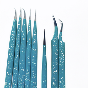 Custom Logo Glitter Fiber Tip Lash Tweezers Professional Volume Eyelash Extension Tools Wholesale - Product Image 1