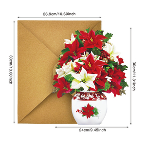 ورق تزيين أعياد الميلاد 3D <span class=keywords><strong>Poinsettia</strong></span> بطاقة تحية ثلاثية الأبعاد مع بطاقة ملاحظة ومظروف - Product Image 2