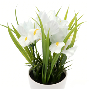 Fleur d'<span class=keywords><strong>iris</strong></span> artificielle avec pot en plastique blanc, plante d'<span class=keywords><strong>iris</strong></span> artificielle au toucher réel, fleur blanche pour la décoration <span class=keywords><strong>de</strong></span> la maison, des mariages, des jardins et des fêtes - Product Image 2