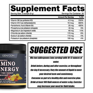 Complément alimentaire en poudre pour adultes, pré-entraînement, énergie, acides aminés, <span class=keywords><strong>BCAA</strong></span>, saveur fraise, électrolytes, <span class=keywords><strong>nutrition</strong></span> sportive, OEM, biologique - Product Image 3