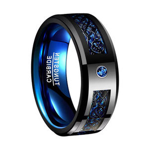 แหวนทังสเตนสตีลหรูหราประดับลายมังกรดำ คาร์บอนไฟเบอร์สีน้ำเงิน แดง เขียว สำหรับผู้ชาย แหวนแฟชั่นทังสเตนสตีล - Product Image 1