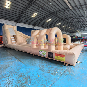 Parque acuático inflable color melocotón con tobogán, piscina, casa de brinco y pista de obstáculos - Product Image 2