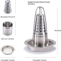 Support à poulet en acier inoxydable, support à volaille perforé avec infuseur d'arômes et plateau de récupération des graisses pour barbecue, four et cuisson en camping
