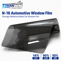 Película para Ventanas de Automóviles Tuman Strong Reflective Metal Deep Tint, 14% VLT, 90% UVR, 50% IRR, Control de Calor Solar para Ventanas de Coche