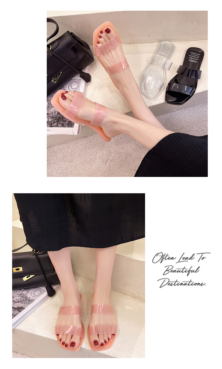 New Beach Slippers Ladies Crystal PVC Sandals Women Anti-slip Flat Jelly Shoes Wholesale